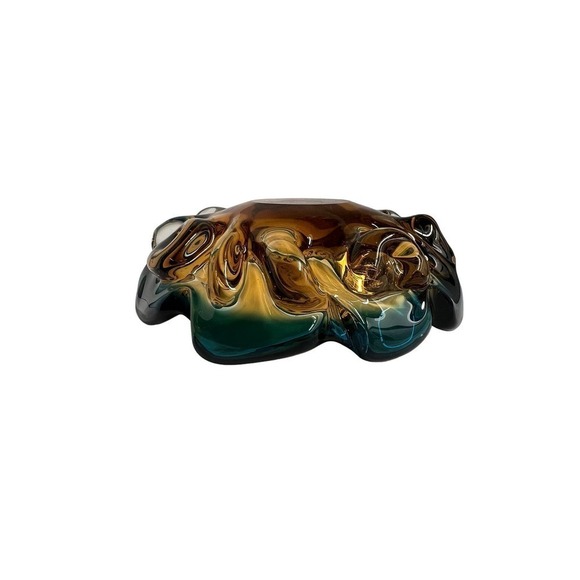 Murano Art Glass Amber blue green Bowl - Picture 5 of 7